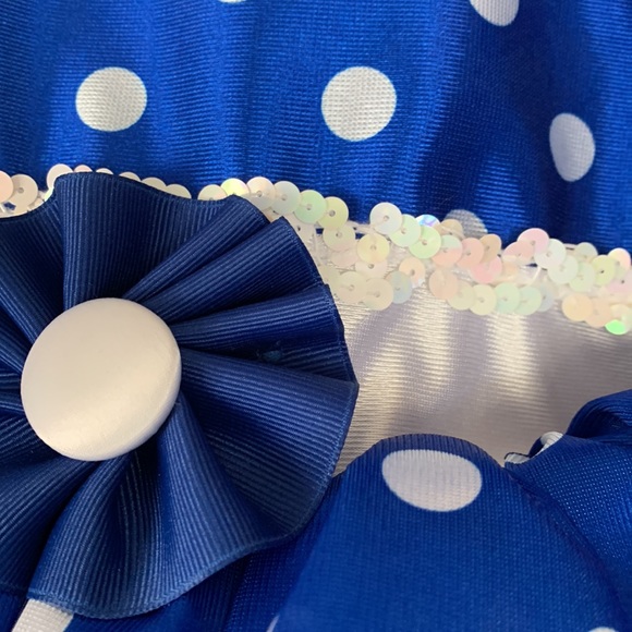 EUC ROYAL BLUE AND WHITE POLKA DOT SATIN AND TULLE BALLERINA DANCE COSTUME 6C - Picture 3 of 11